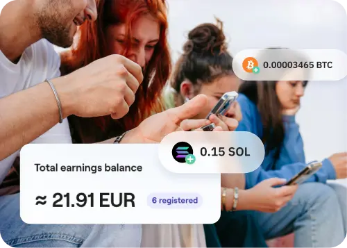 People with phones and earnings balance