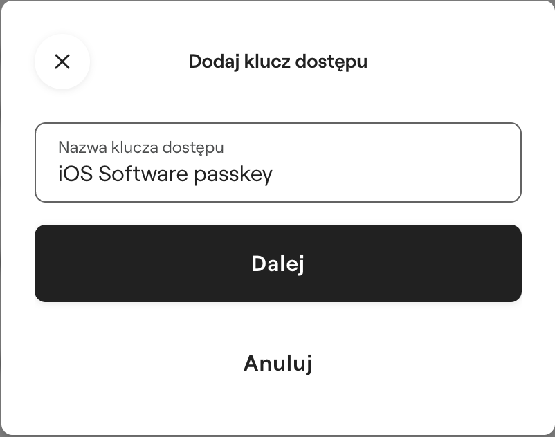 Widok nazywania passkey.