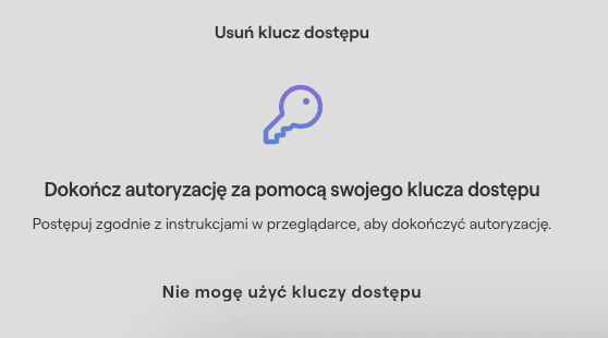 Widok autoryzacji za pomocą klucza dostępu passkey.