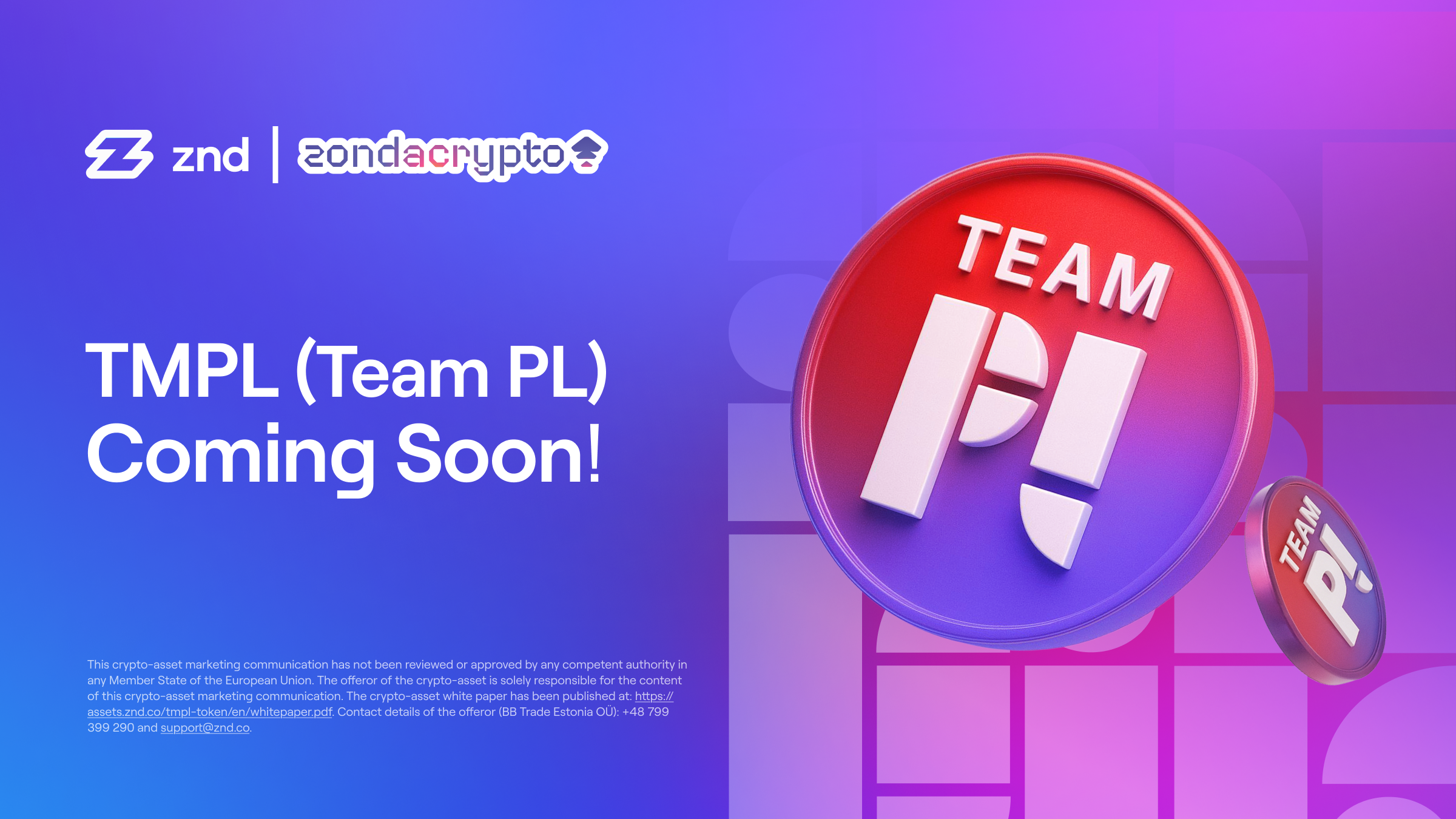 Token TMPL (Team PL) is Coming to zondacrypto!